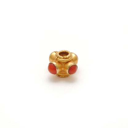 18k Solid Yellow Gold Stone Studded Wheel Spacer Beads 5x4mm