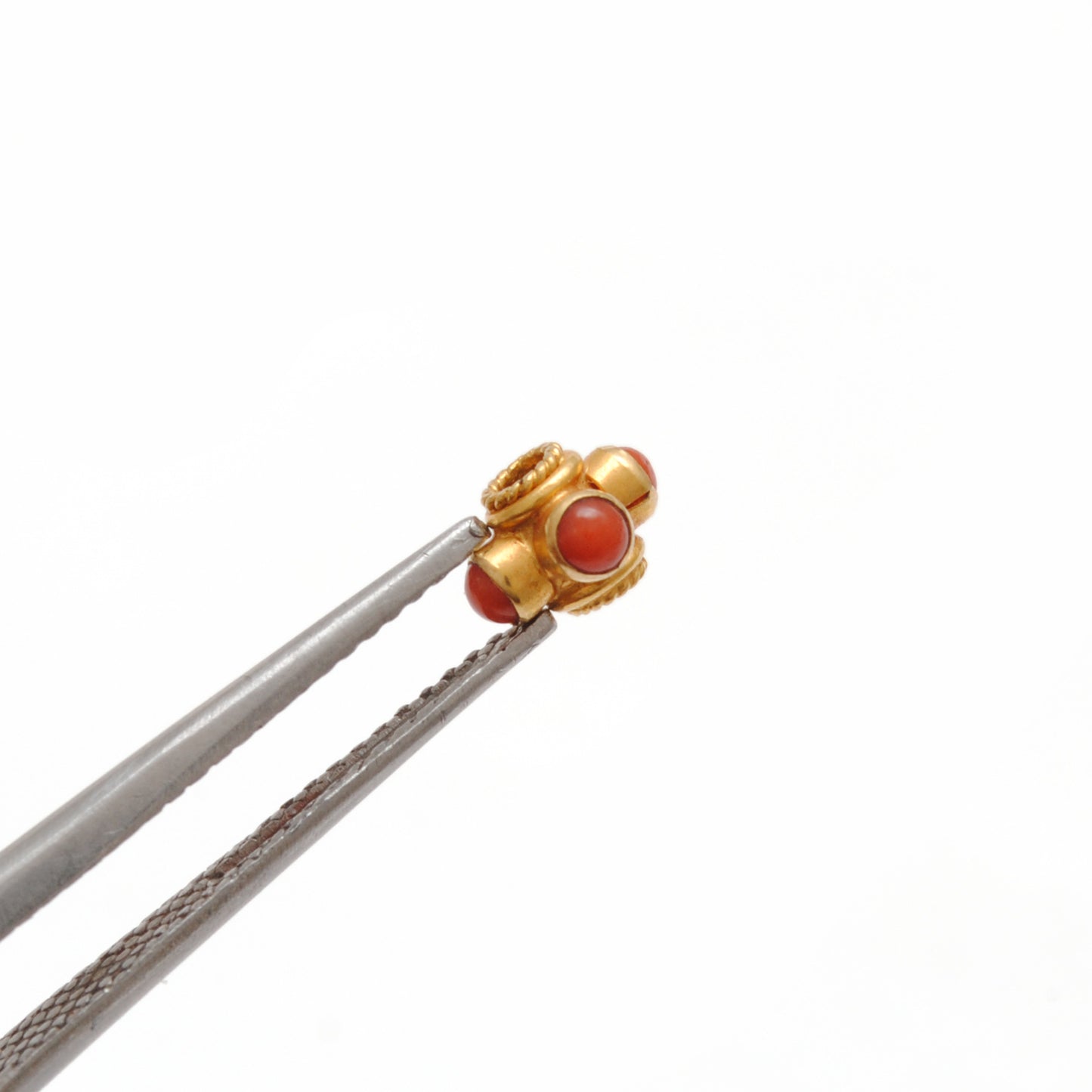 18k Solid Yellow Gold Stone Studded Wheel Spacer Beads 5x4mm