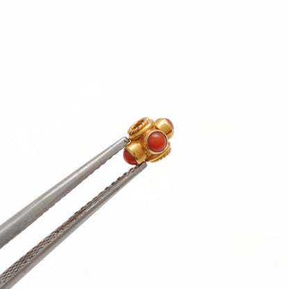 18k Solid Yellow Gold Stone Studded Wheel Spacer Beads 5x4mm