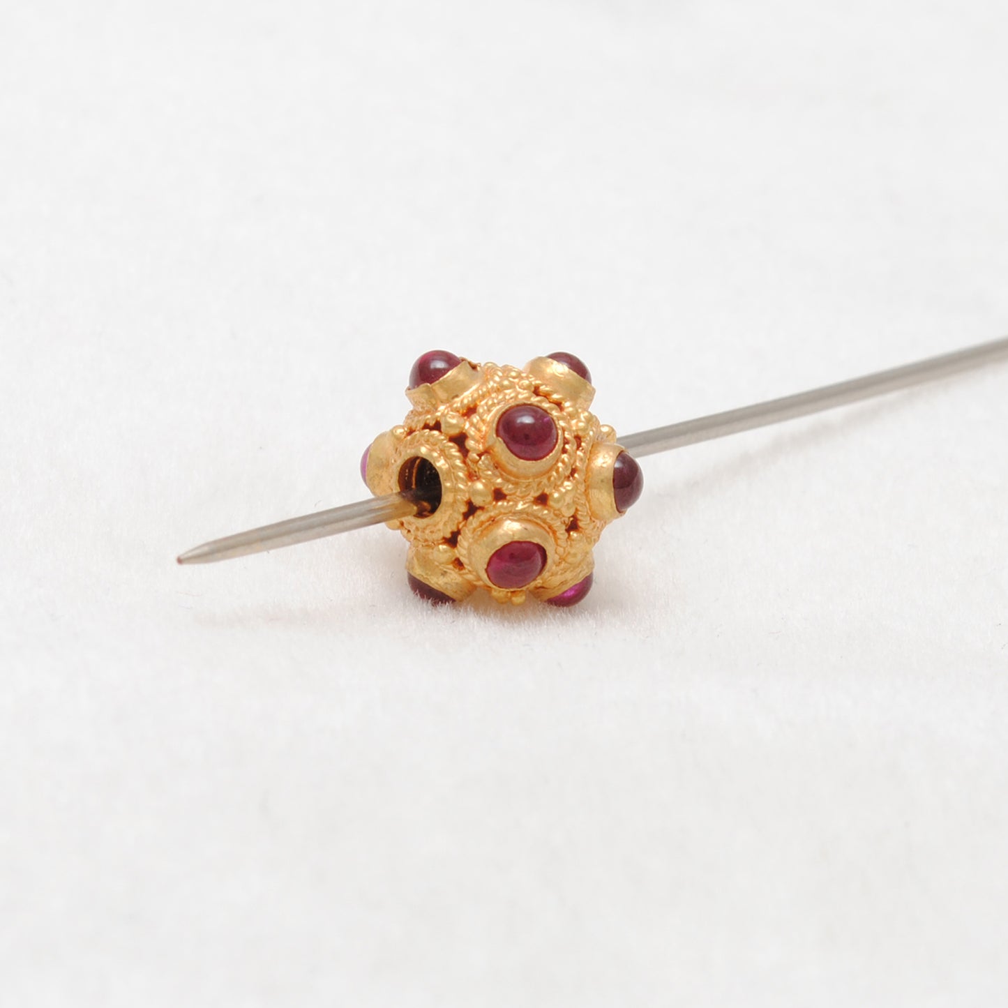 18k Solid Yellow Gold Ruby Ball Spacer Beads 9mm