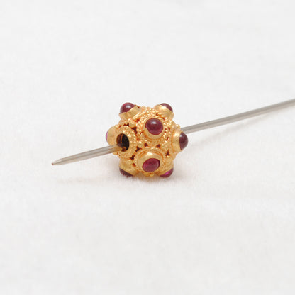 18k Solid Yellow Gold Ruby Ball Spacer Beads 9mm