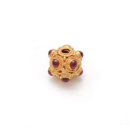 18k Solid Yellow Gold Ruby Ball Spacer Beads 9mm
