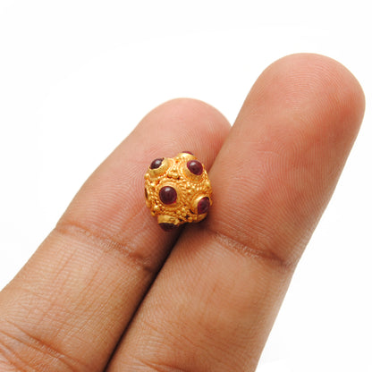 18k Solid Yellow Gold Ruby Ball Spacer Beads 9mm
