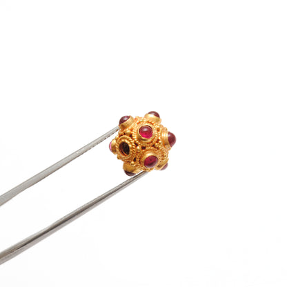 18k Solid Yellow Gold Ruby Ball Spacer Beads 9mm