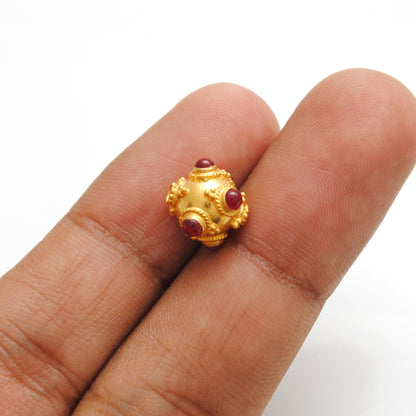 18k Solid Yellow Gold Gemstone Ball Beads-10X9 mm