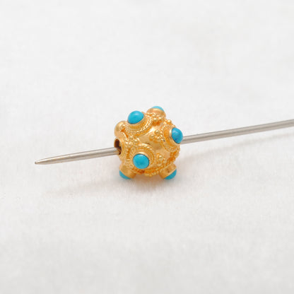 18k Solid Gold Turquoise Ball Spacer Beads DIY Craft 8.5mm