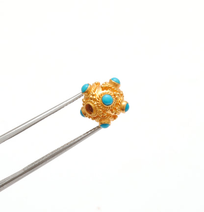 18k Solid Gold Turquoise Ball Spacer Beads DIY Craft 8.5mm