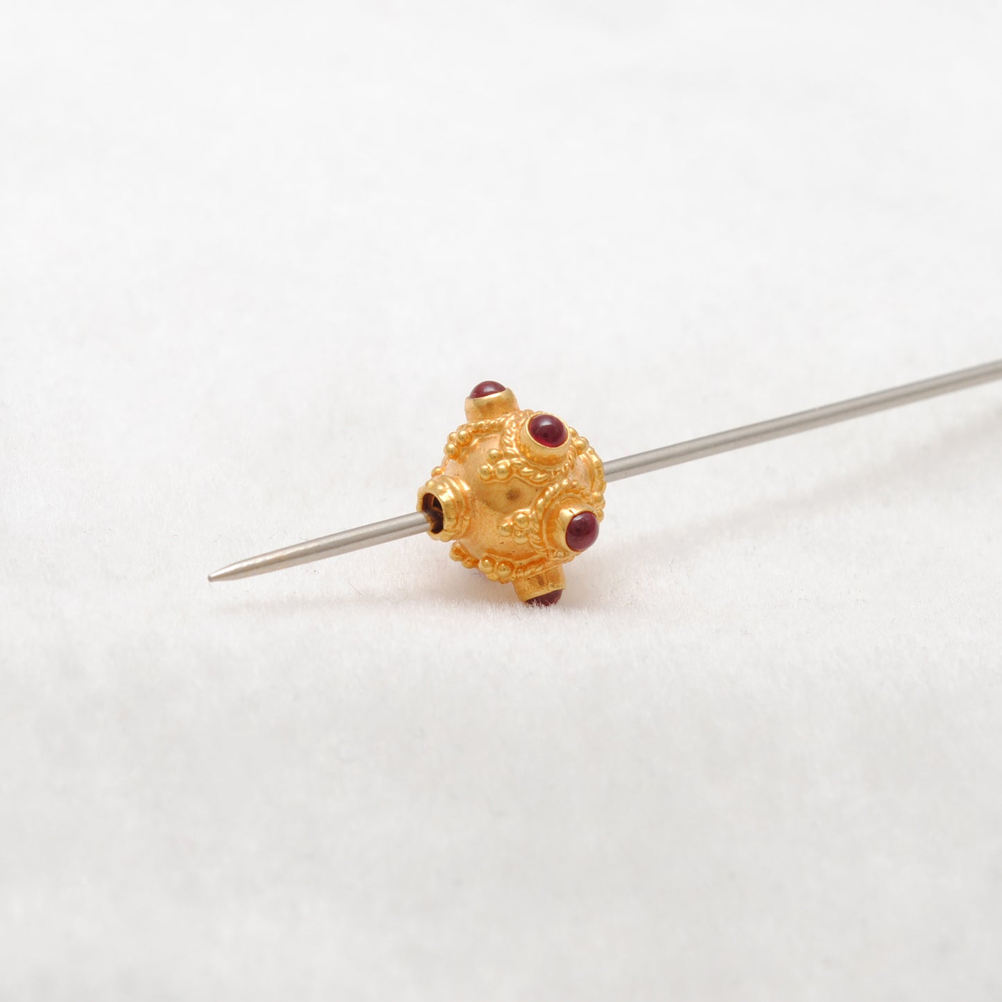 18k Solid Yellow Gold Ruby Gemstone Round Spacer Beads, Jewelry Findings