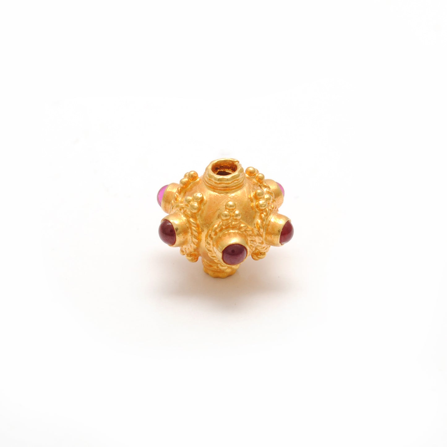 18k Solid Yellow Gold Ruby Gemstone Round Spacer Beads, Jewelry Findings