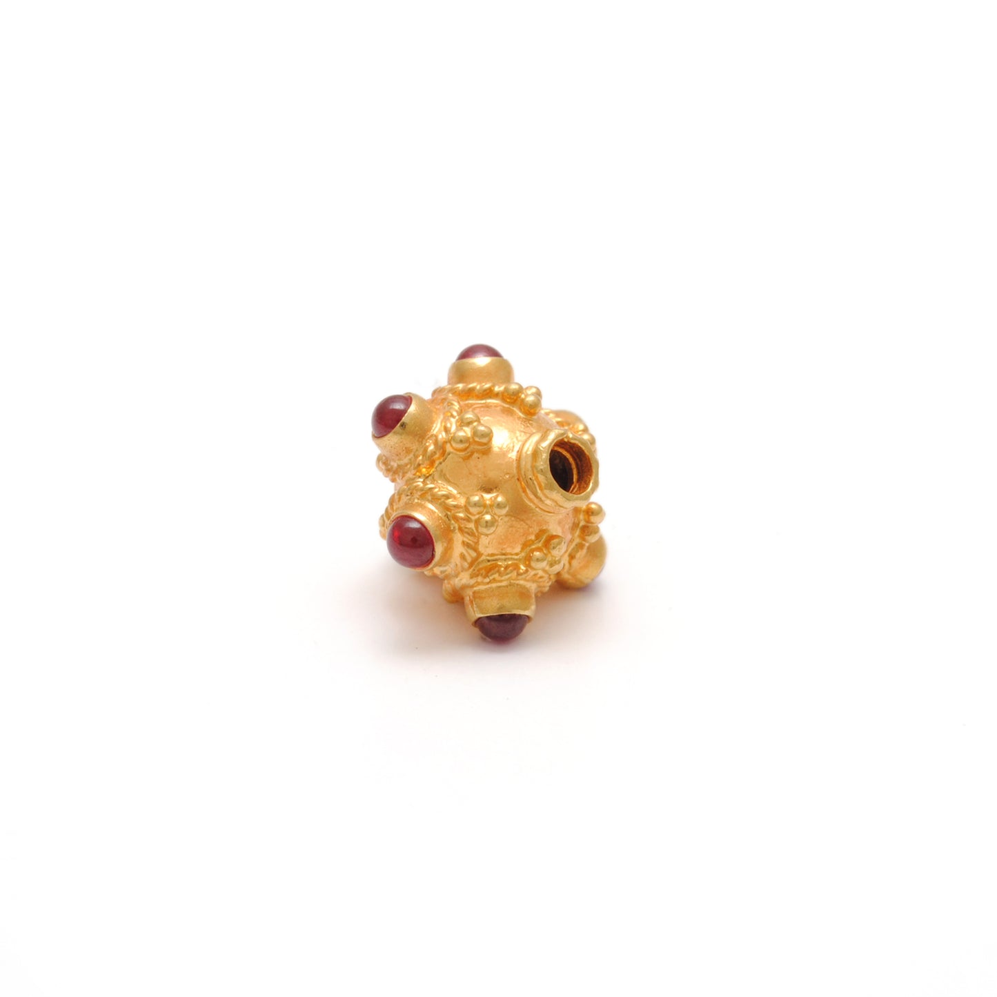 18k Solid Yellow Gold Ruby Gemstone Round Spacer Beads, Jewelry Findings