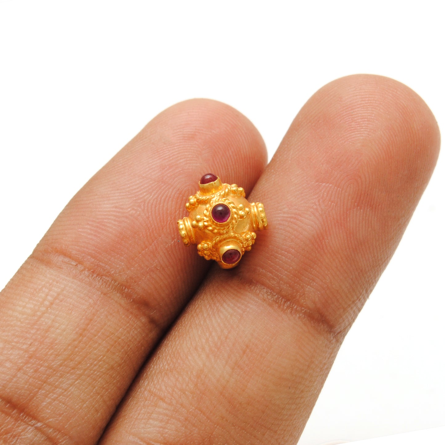 18k Solid Yellow Gold Ruby Gemstone Round Spacer Beads, Jewelry Findings