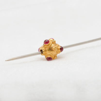 18k Solid Gold Round Spacer Beads studded Ruby, 9x8mm