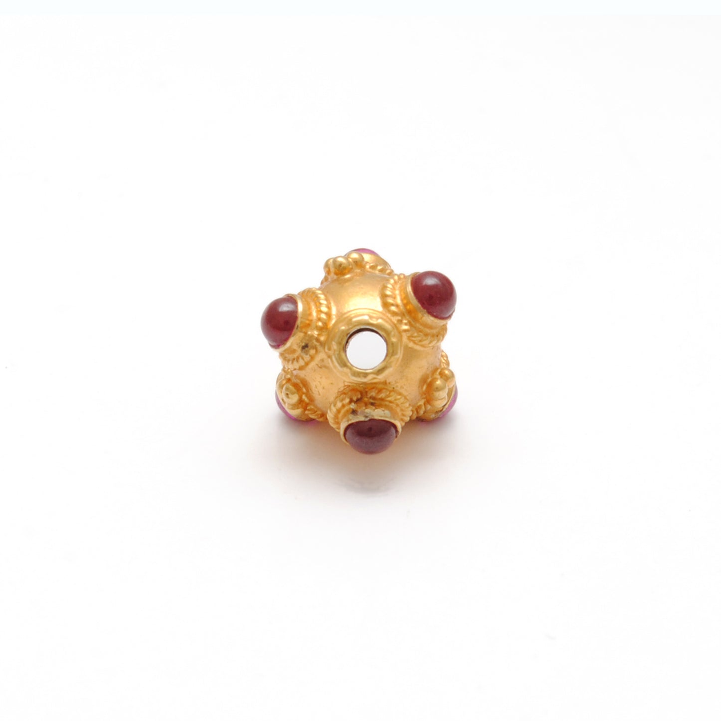 18k Solid Gold Round Spacer Beads studded Ruby, 9x8mm