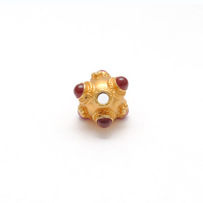 18k Solid Gold Round Spacer Beads studded Ruby, 9x8mm