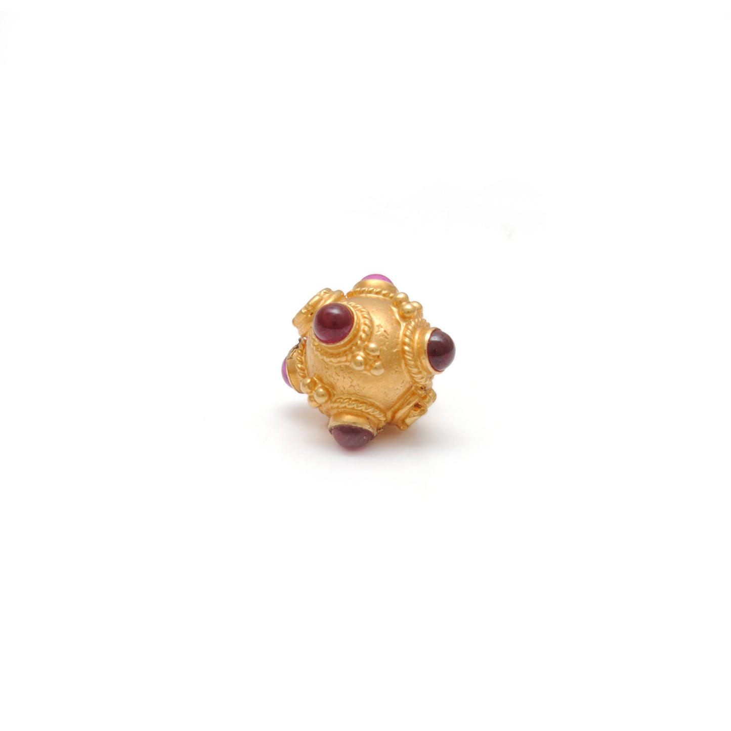 18k Solid Gold Round Spacer Beads studded Ruby, 9x8mm