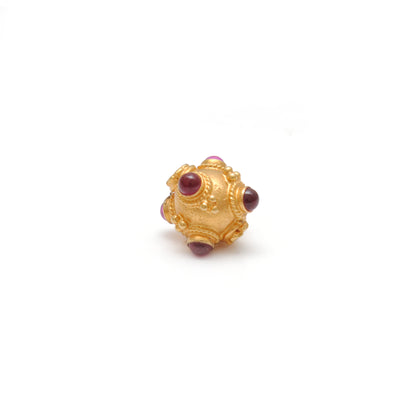 18k Solid Gold Round Spacer Beads studded Ruby, 9x8mm