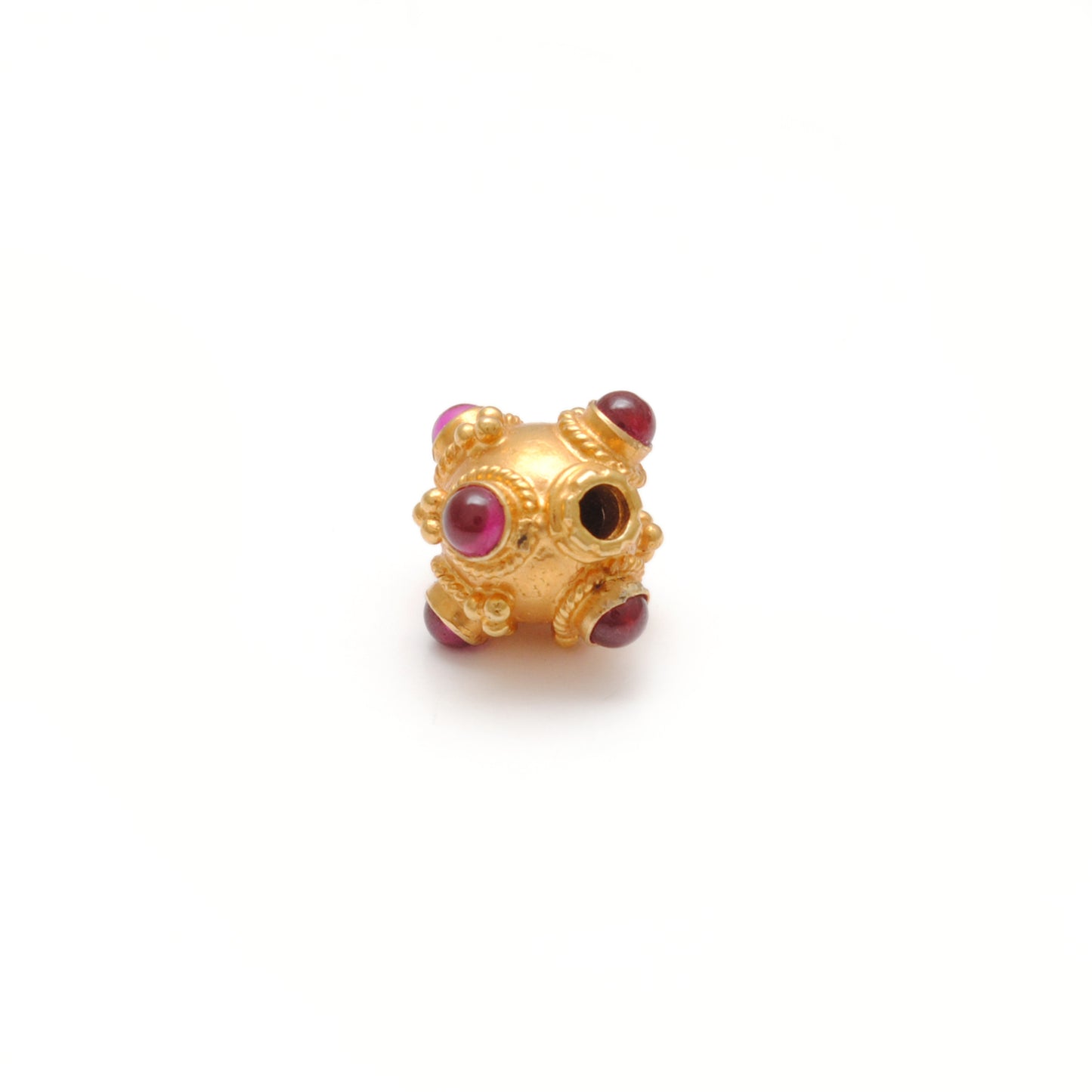 18k Solid Gold Round Spacer Beads studded Ruby, 9x8mm