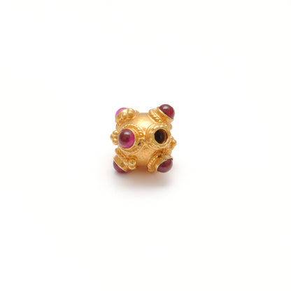 18k Solid Gold Round Spacer Beads studded Ruby, 9x8mm