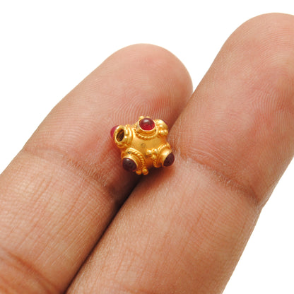 18k Solid Gold Round Spacer Beads studded Ruby, 9x8mm