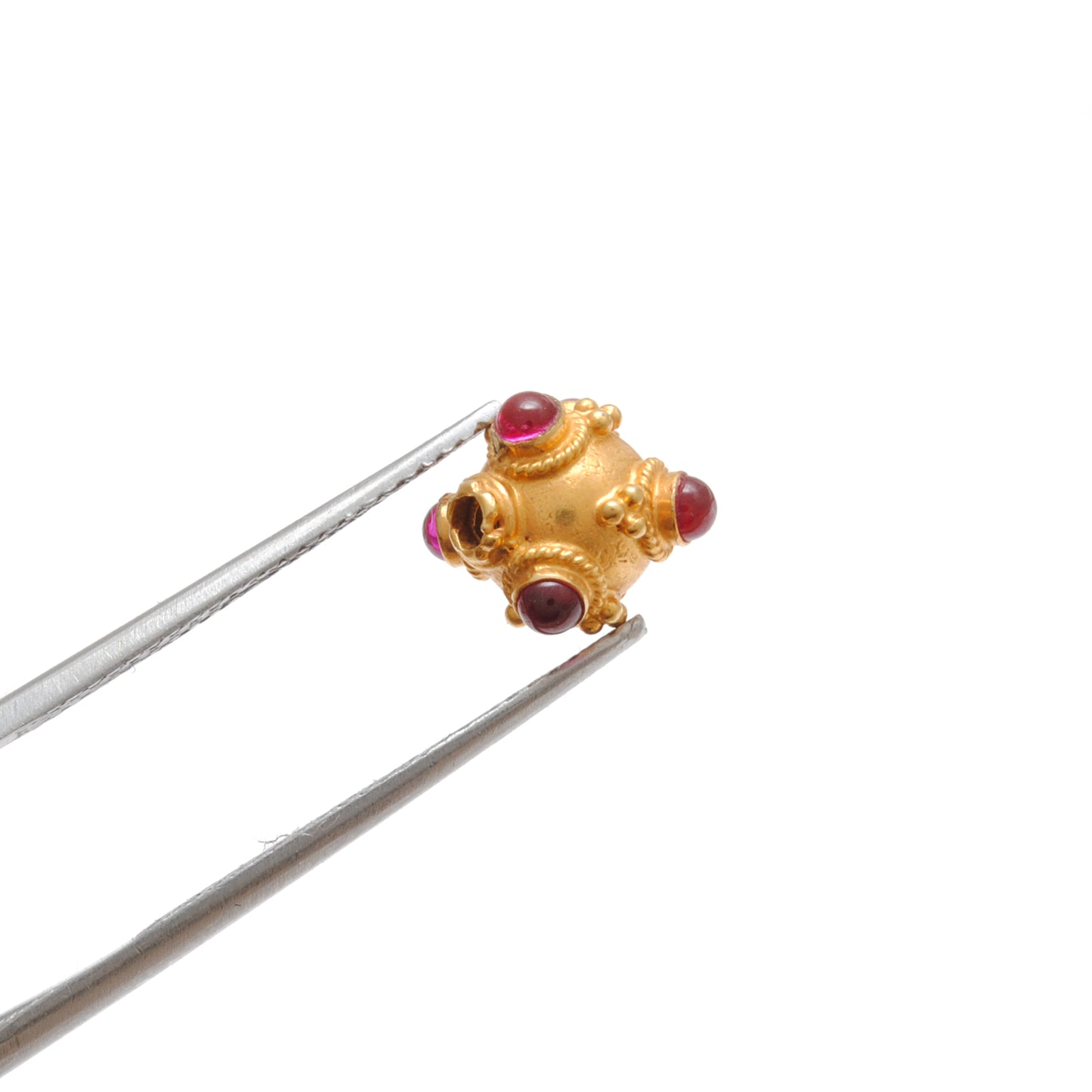 18k Solid Gold Round Spacer Beads studded Ruby, 9x8mm