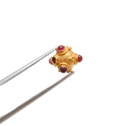 18k Solid Gold Round Spacer Beads studded Ruby, 9x8mm