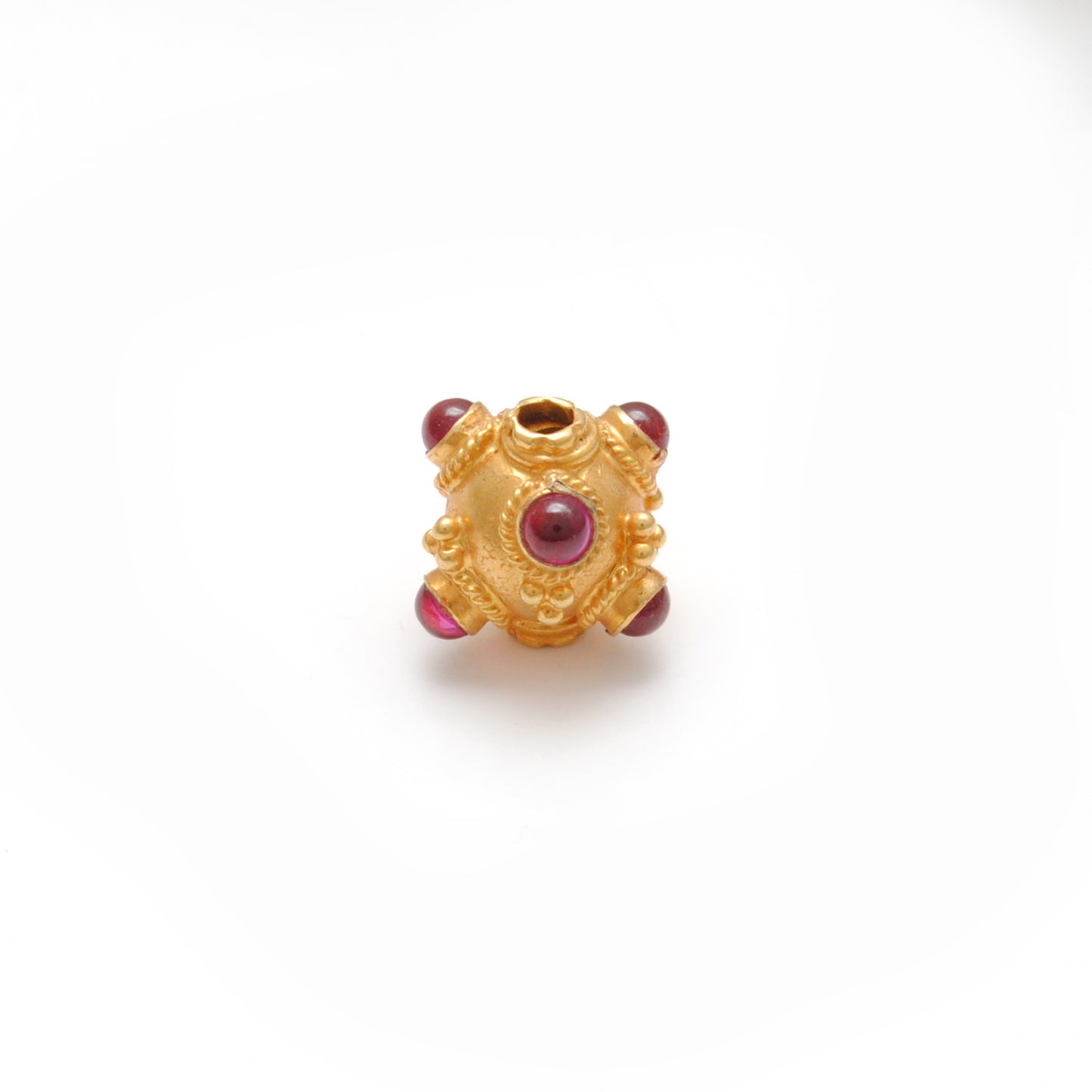 18k Solid Gold Round Spacer Beads studded Ruby, 9x8mm