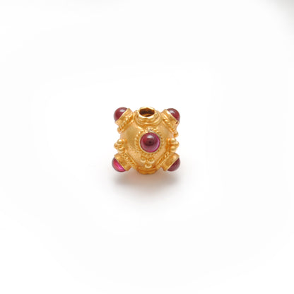 18k Solid Gold Round Spacer Beads studded Ruby, 9x8mm