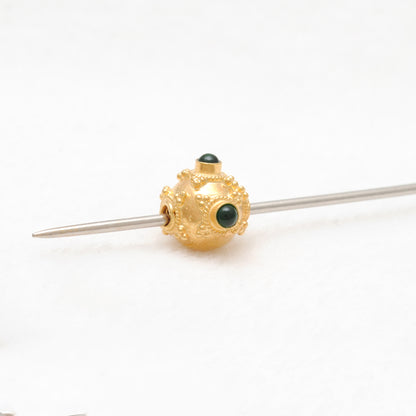 18k Solid Yellow Gold Emerald Fancy Round Beads 7.5mm
