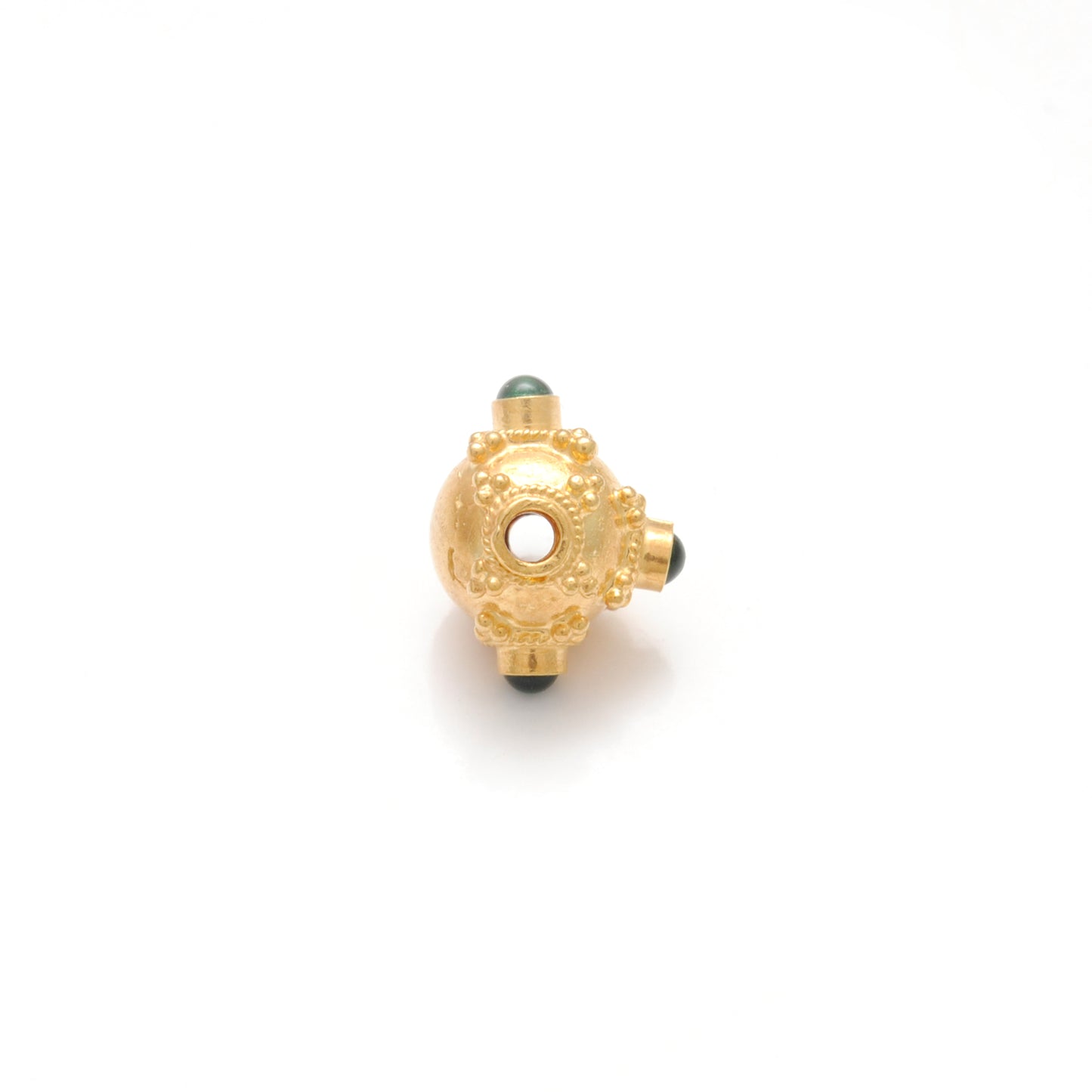 18k Solid Yellow Gold Emerald Fancy Round Beads 7.5mm