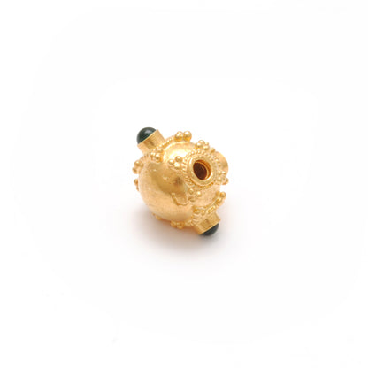 18k Solid Yellow Gold Emerald Fancy Round Beads 7.5mm