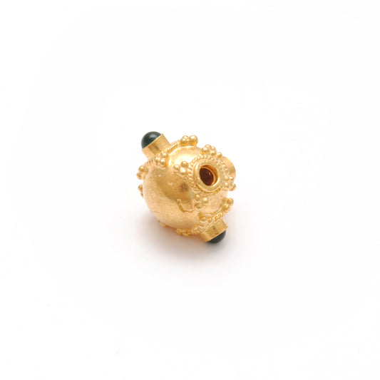 18k Solid Yellow Gold Emerald Fancy Round Beads 7.5mm