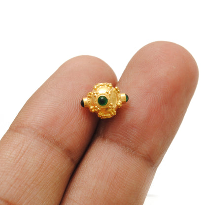 18k Solid Yellow Gold Emerald Fancy Round Beads 7.5mm