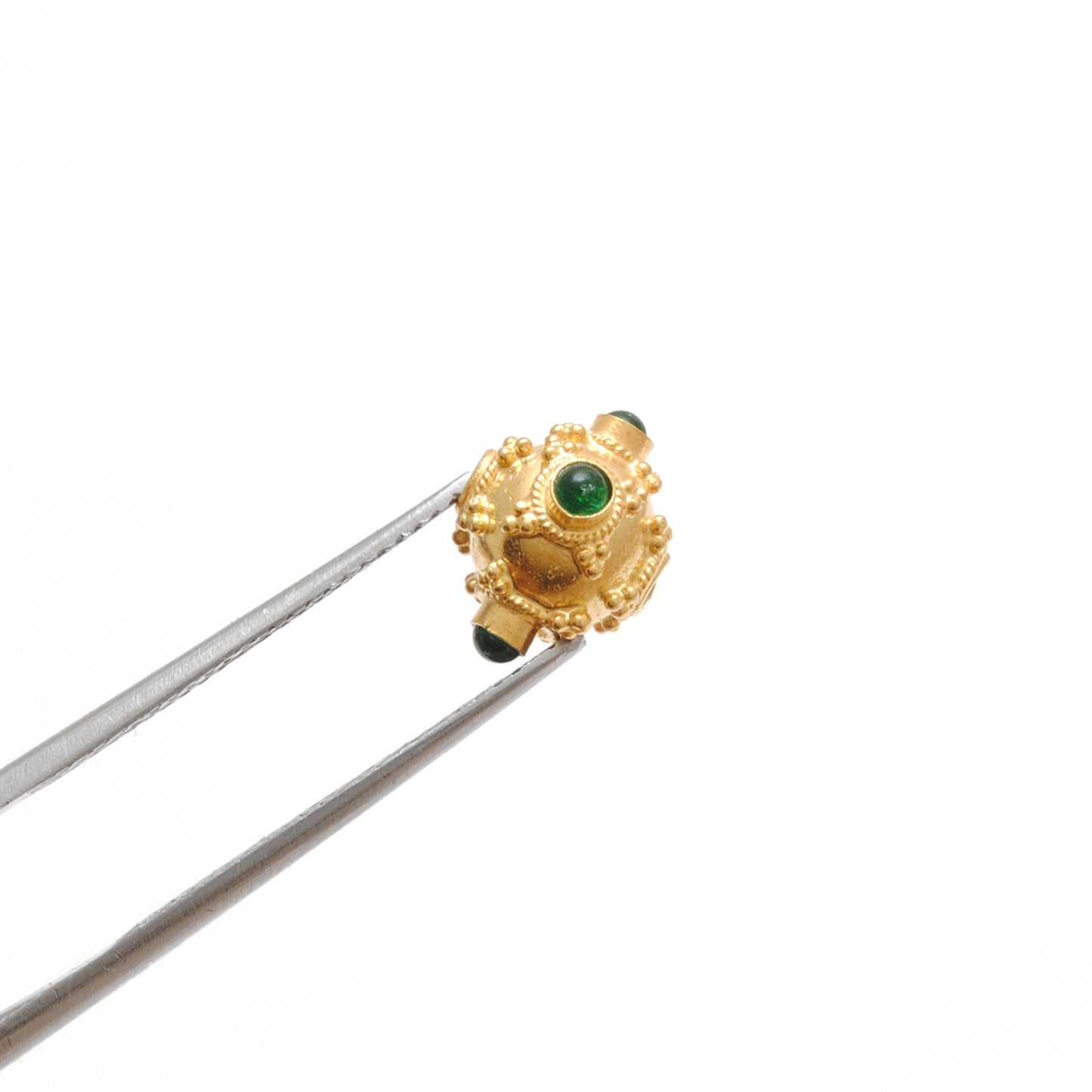 18k Solid Yellow Gold Emerald Fancy Round Beads 7.5mm