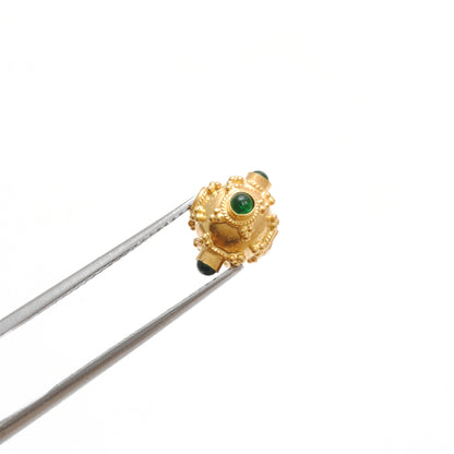 18k Solid Yellow Gold Emerald Fancy Round Beads 7.5mm