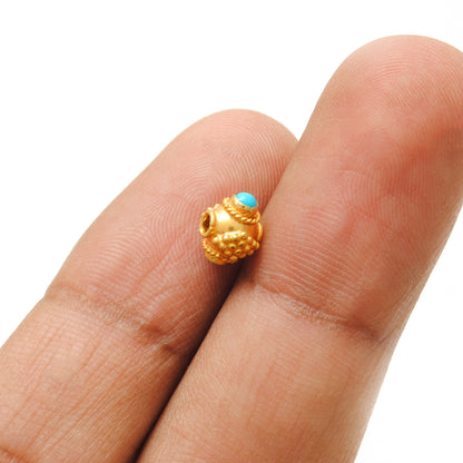 18k Gold Stone studded Fancy Rondelle Spacer Bead 6mm