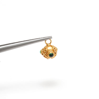 18k Solid Yellow Gold Stone Studded Charm Pendant 8mm