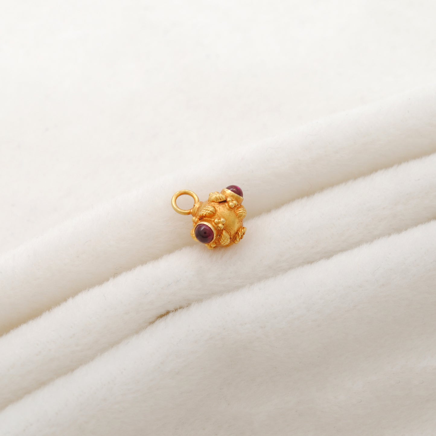 18k Solid Yellow Gold Ruby Round Ball Charm 7mm