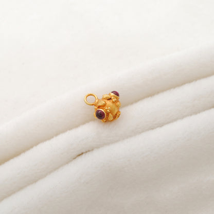 18k Solid Yellow Gold Ruby Round Ball Charm 7mm
