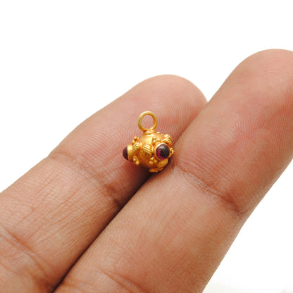 18k Solid Yellow Gold Ruby Round Ball Charm 7mm