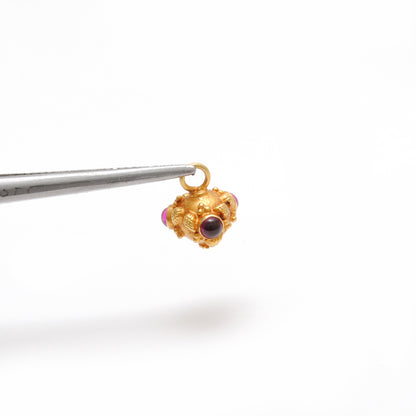 18k Solid Yellow Gold Ruby Round Ball Charm 7mm