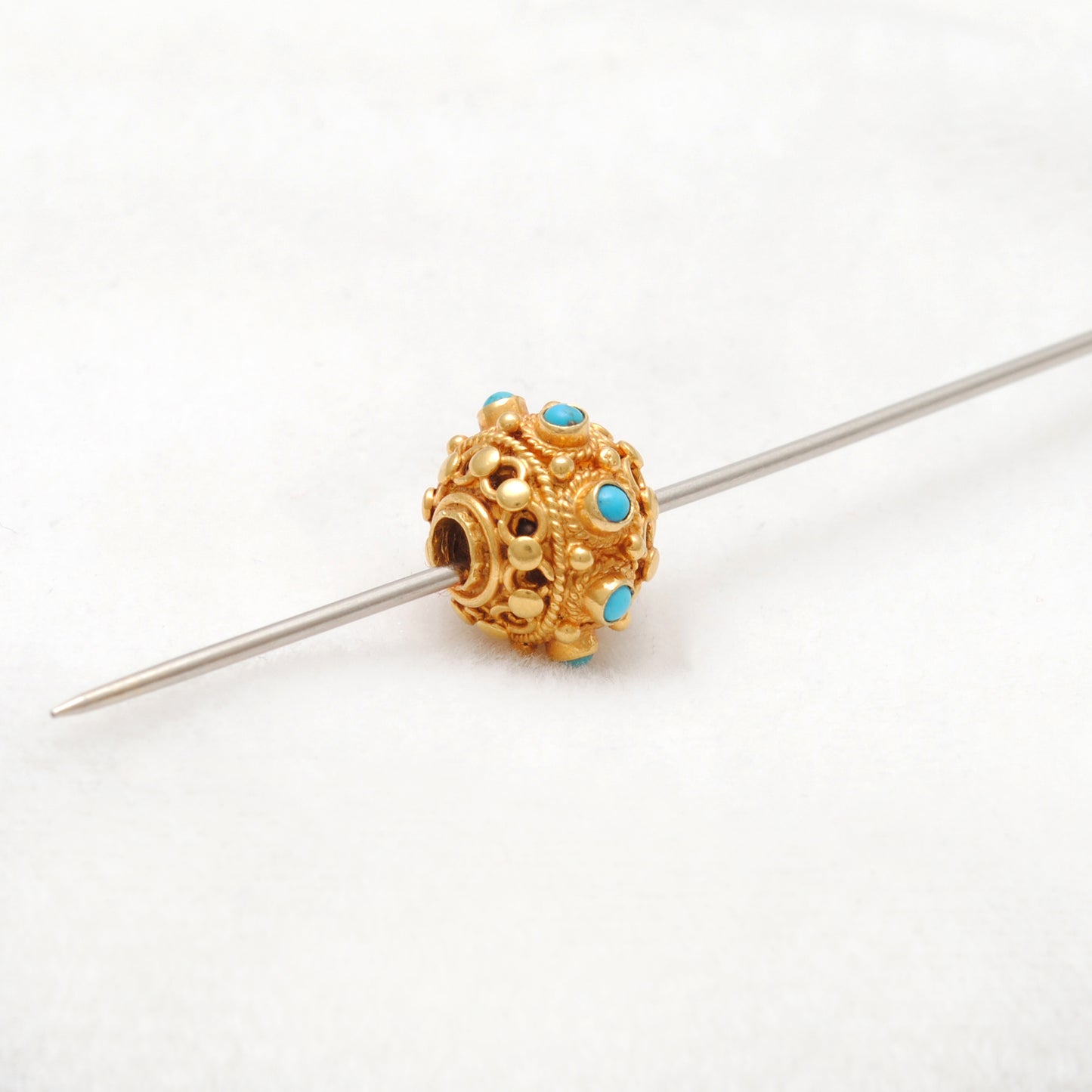 18k Solid Yellow Gold Color Stone Spacer Beads-10 MM