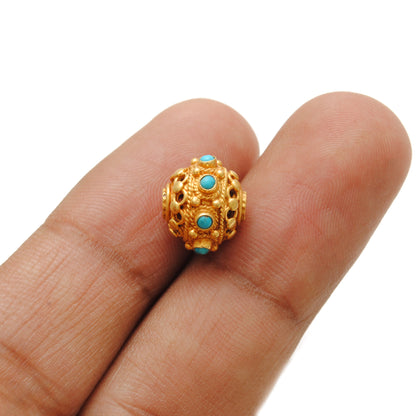 18k Solid Yellow Gold Color Stone Spacer Beads-10 MM