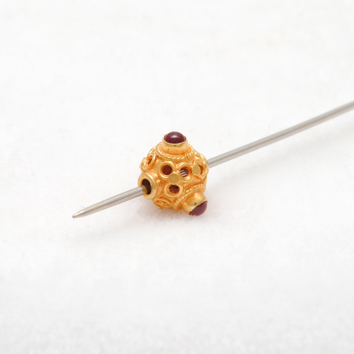 18k Solid Yellow Gold Stone Studded fancy Beads 9mm DIY Crafts