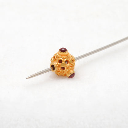 18k Solid Yellow Gold Stone Studded fancy Beads 9mm DIY Crafts