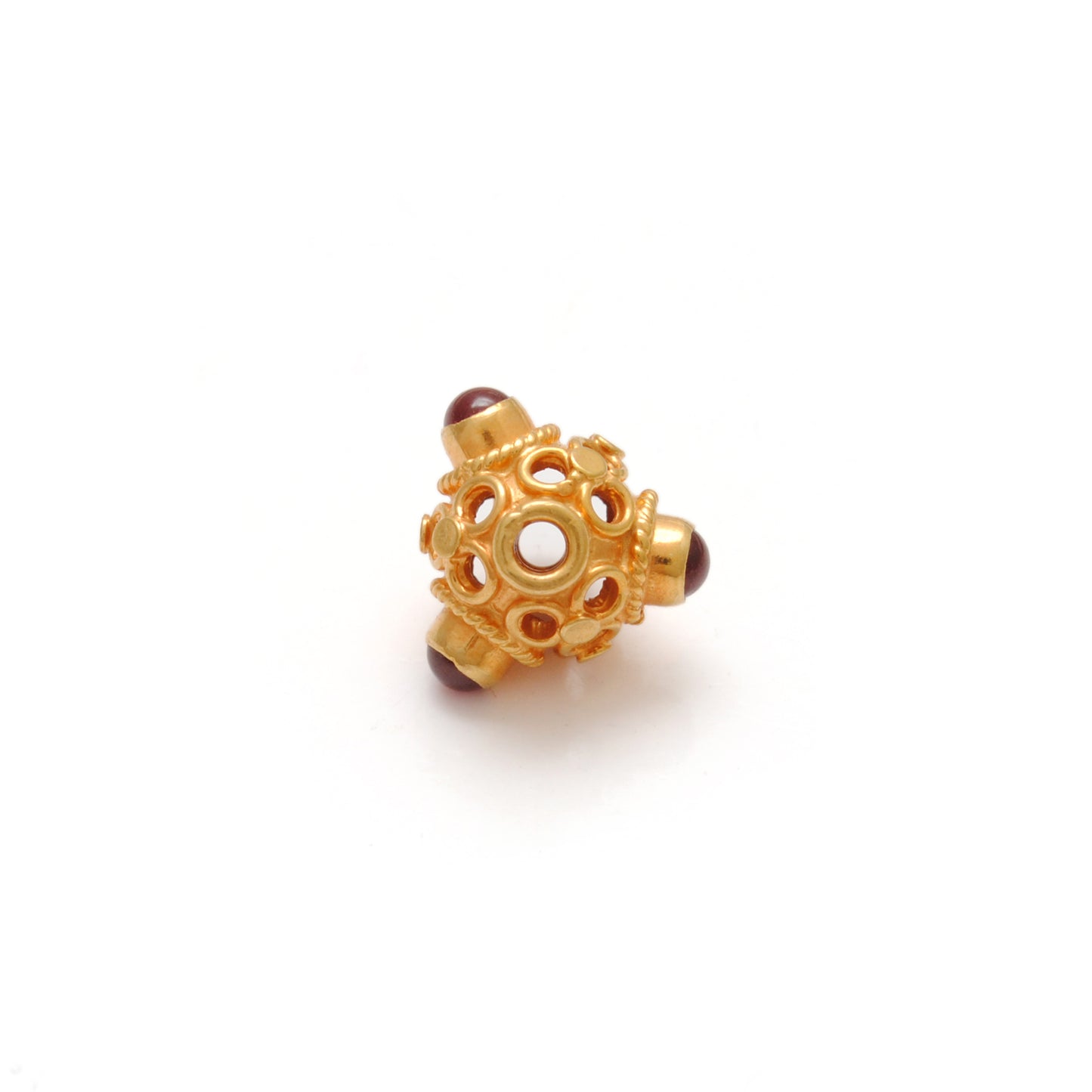 18k Solid Yellow Gold Stone Studded fancy Beads 9mm DIY Crafts