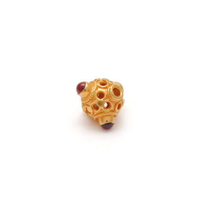 18k Solid Yellow Gold Stone Studded fancy Beads 9mm DIY Crafts