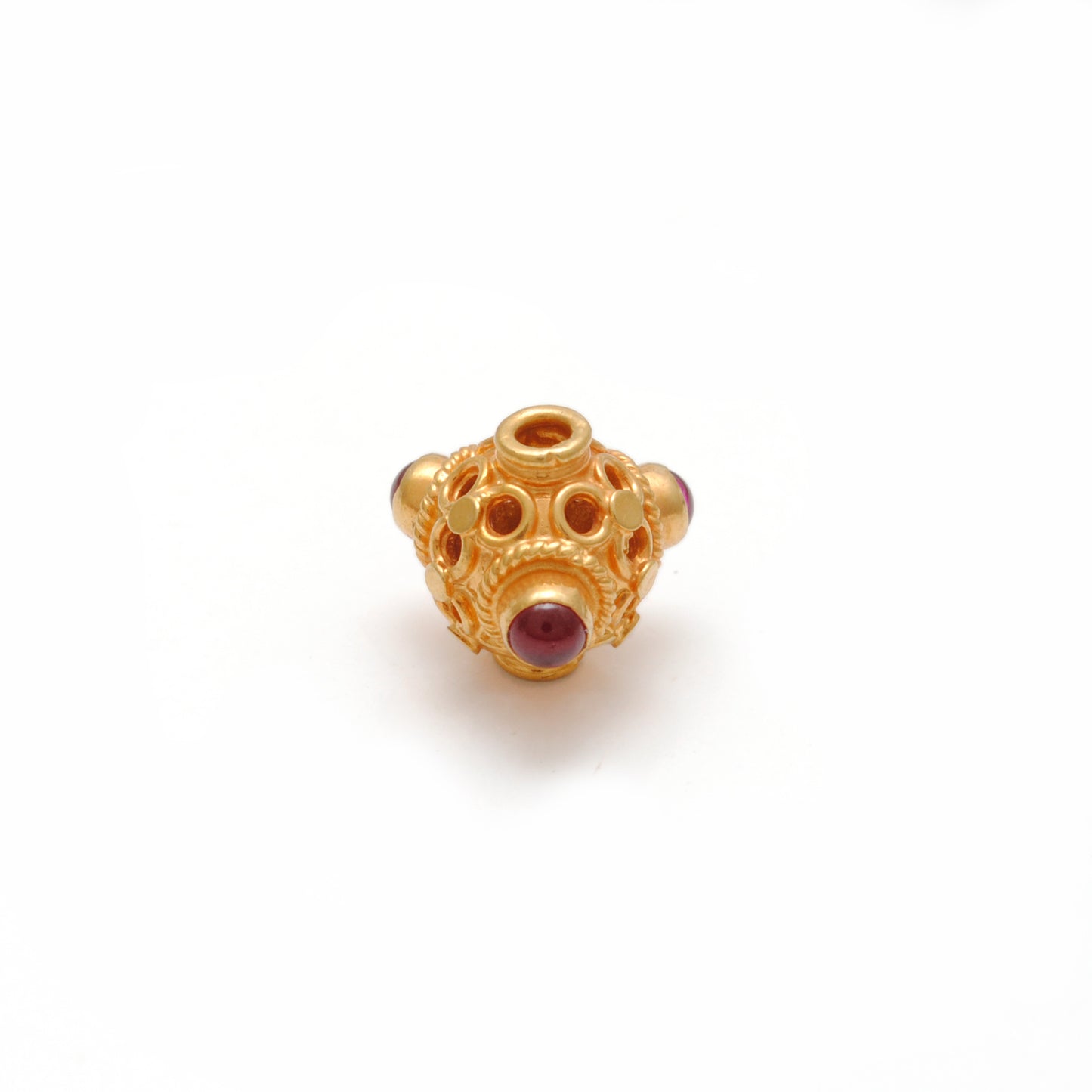 18k Solid Yellow Gold Stone Studded fancy Beads 9mm DIY Crafts