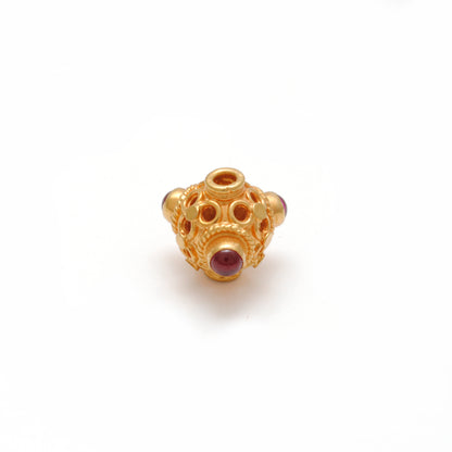 18k Solid Yellow Gold Stone Studded fancy Beads 9mm DIY Crafts