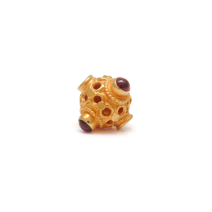 18k Solid Yellow Gold Stone Studded fancy Beads 9mm DIY Crafts