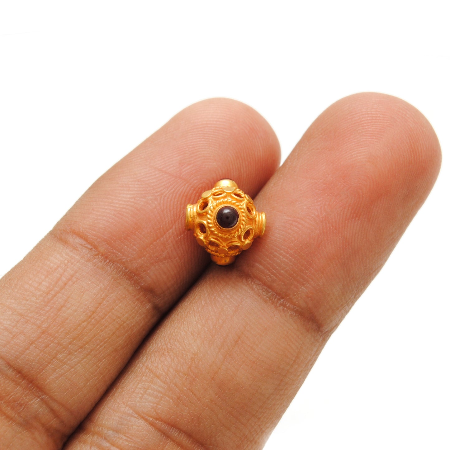 18k Solid Yellow Gold Stone Studded fancy Beads 9mm DIY Crafts